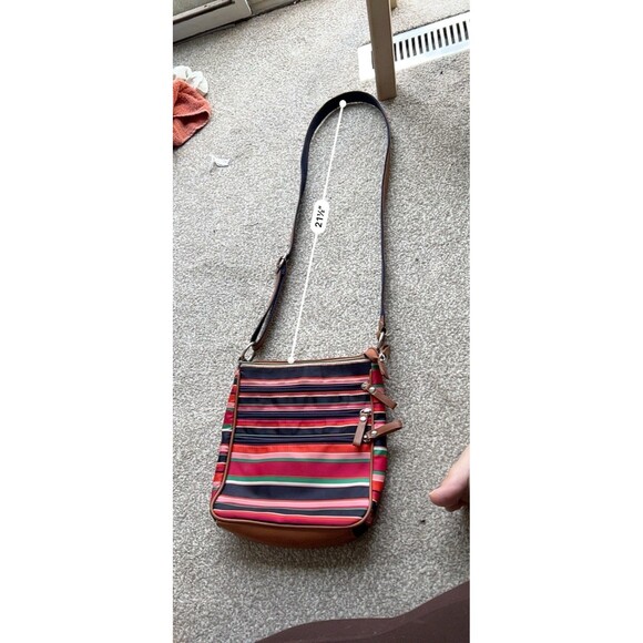Beuno Striped Crossbody Bag Purse Women’s Bright Red Brown - Picture 7 of 7